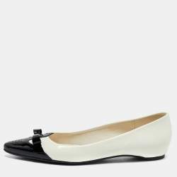 Stuart Weitzman White/Black Patent Leather Pointed Toe Ribbon Ballet Flats Size 39