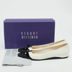 Stuart Weitzman White/Black Patent Leather Pointed Toe Ribbon Ballet Flats Size 39