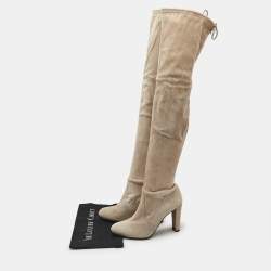 Pre Owned Stuart Weitzman Beige Suede Yuliana 85 Knee Length Boots Size 39