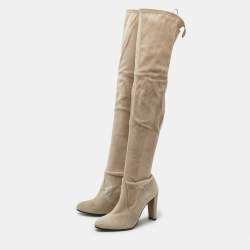 Pre Owned Stuart Weitzman Beige Suede Yuliana 85 Knee Length Boots Size 39