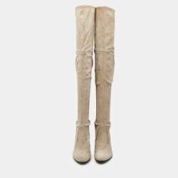 Pre Owned Stuart Weitzman Beige Suede Yuliana 85 Knee Length Boots Size 39