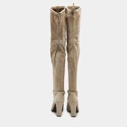 Pre Owned Stuart Weitzman Beige Suede Yuliana 85 Knee Length Boots Size 39
