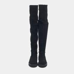 Pre Owned Stuart Weitzman Black Suede Lowland Over The Knee Boots Size 39.5