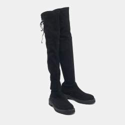Pre Owned Stuart Weitzman Black Suede Lowland Over The Knee Boots Size 39.5