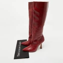 Stuart Weitzman Red Croc Embossed Leather Parton Knee Length Boots Size 40