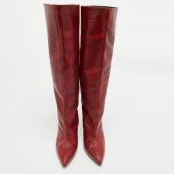 Stuart Weitzman Red Croc Embossed Leather Parton Knee Length Boots Size 40