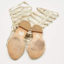 Pre Owned Stuart Weitzman Metallic Gold Leather And Elastic Gladiator Flat Sandals Size 37