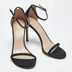 Pre Owned Stuart Weitzman Black Suede Nudist Ankle Strap Sandals Size 41