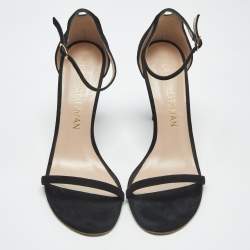 Pre Owned Stuart Weitzman Black Suede Nudist Ankle Strap Sandals Size 41