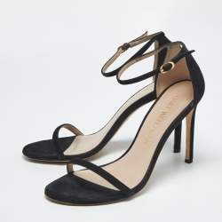 Pre Owned Stuart Weitzman Black Suede Nudist Ankle Strap Sandals Size 41