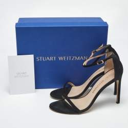 Pre Owned Stuart Weitzman Black Suede Nudist Ankle Strap Sandals Size 41
