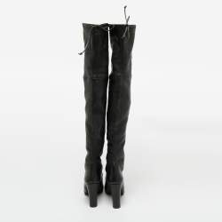 Pre Owned حذاء بوت بطول الركبة ستيورات وايتزمان جلد أسود مقاس 39