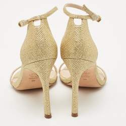 Pre Owned Stuart Weitzman Gold Glitter Ankle Strap Sandals Size 34