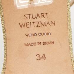 Pre Owned Stuart Weitzman Gold Glitter Ankle Strap Sandals Size 34