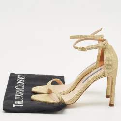 Pre Owned Stuart Weitzman Gold Glitter Ankle Strap Sandals Size 34