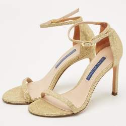 Pre Owned Stuart Weitzman Gold Glitter Ankle Strap Sandals Size 34