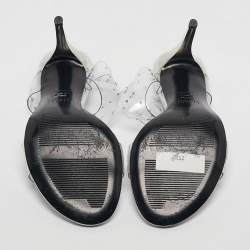 Pre Owned Stuart Weitzman Silver PVC Crystals Embellished T Strap Sandals Size 39