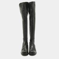 Pre Owned Stuart Weitzman Black Fabric and Leather Lowland Over The Knee Boots Size 41