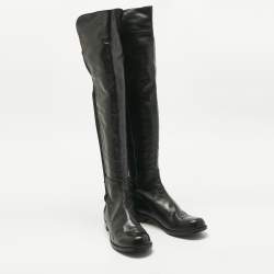 Pre Owned Stuart Weitzman Black Fabric and Leather Lowland Over The Knee Boots Size 41