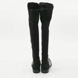 Pre Owned Stuart Weitzman Black Fabric and Leather Lowland Over The Knee Boots Size 41