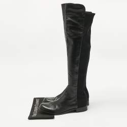 Pre Owned Stuart Weitzman Black Fabric and Leather Lowland Over The Knee Boots Size 41