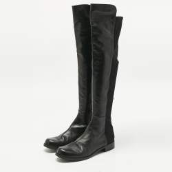 Pre Owned Stuart Weitzman Black Fabric and Leather Lowland Over The Knee Boots Size 41