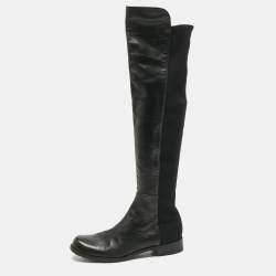 Pre Owned Stuart Weitzman Black Fabric and Leather Lowland Over The Knee Boots Size 41