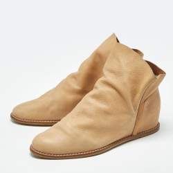 Pre Owned Stuart Weitzman Tan Nubuck Leather Ankle Length Boots Size 37