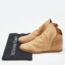 Pre Owned Stuart Weitzman Tan Nubuck Leather Ankle Length Boots Size 37
