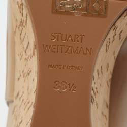 Pre Owned حذاء كعب عالي ستيورات وايزمان إسفين جلد لامع بيج مقاس 38.5