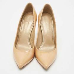 Pre Owned Stuart Weitzman Beige Patent Leather Pointed Toe Pumps Size 36