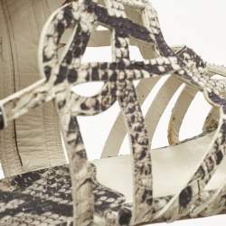 Pre Owned Stuart Weitzman Beige?Cream Snakeskin Embossed Leather Gladiator Flat Sandals Size 36