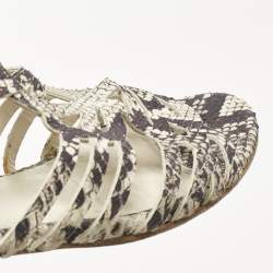 Pre Owned Stuart Weitzman Beige?Cream Snakeskin Embossed Leather Gladiator Flat Sandals Size 36