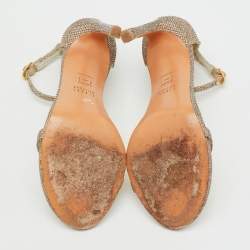 Pre Owned Stuart Weitzman Gold Metallic Lurex Fabric Nudist Ankle Strap Sandals Size 36.5