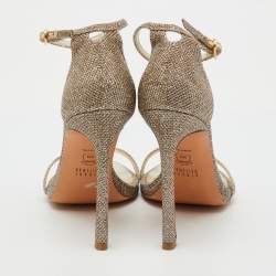 Pre Owned Stuart Weitzman Gold Metallic Lurex Fabric Nudist Ankle Strap Sandals Size 36.5