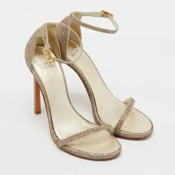 Pre Owned Stuart Weitzman Gold Metallic Lurex Fabric Nudist Ankle Strap Sandals Size 36.5