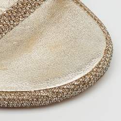 Pre Owned Stuart Weitzman Gold Metallic Lurex Fabric Nudist Ankle Strap Sandals Size 36.5