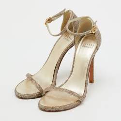 Pre Owned Stuart Weitzman Gold Metallic Lurex Fabric Nudist Ankle Strap Sandals Size 36.5
