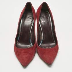 Pre Owned Stuart Weitzman Scarlet Red Suede Nouveau Pointed Toe Pumps Size 39