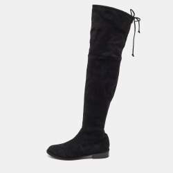 Pre Owned Stuart Weitzman Black Suede Lowland Over The Knee Boots Size 36