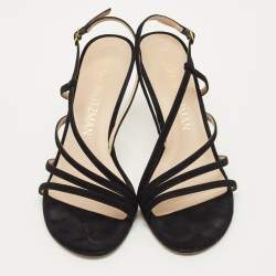 Pre Owned Stuart Weitzman Black Suede Melodies Ankle Strap Sandals Size 40