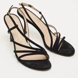 Pre Owned Stuart Weitzman Black Suede Melodies Ankle Strap Sandals Size 40
