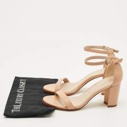 Pre Owned Stuart Weitzman Beige Leather Bambina Block Heel Ankle Strap Sandals Size 37