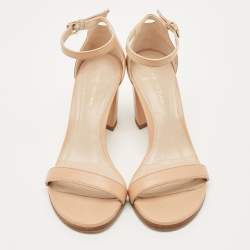 Pre Owned Stuart Weitzman Beige Leather Bambina Block Heel Ankle Strap Sandals Size 37