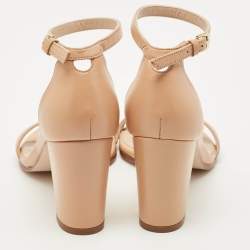 Pre Owned Stuart Weitzman Beige Leather Bambina Block Heel Ankle Strap Sandals Size 37