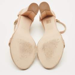 Pre Owned Stuart Weitzman Beige Leather Bambina Block Heel Ankle Strap Sandals Size 37