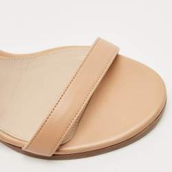 Pre Owned Stuart Weitzman Beige Leather Bambina Block Heel Ankle Strap Sandals Size 37