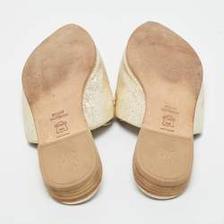 Pre Owned Stuart Weitzman Gold Texture Leather Tassel Pointed Toe Flat Mules Size 39.5