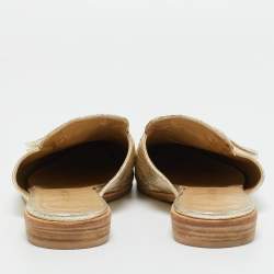 Pre Owned Stuart Weitzman Gold Texture Leather Tassel Pointed Toe Flat Mules Size 39.5