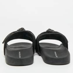 Pre Owned Stuart Weitzman Black Leather Bow Pool Slide Size 37.5